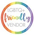 Home 19 Rainbow-colored LGBTQ+ friendly vendor badge.